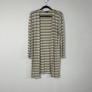Ambiance Women’s Retro Yellow Striped Long Cardigan Lightweight Size Large